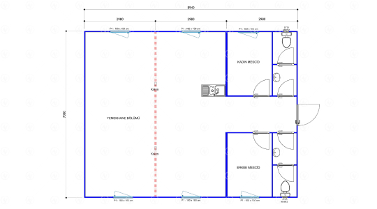 63 m² WC Yemekhane Konteyner