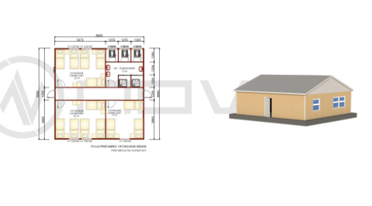 79 m² Prefabrik Yatakhane