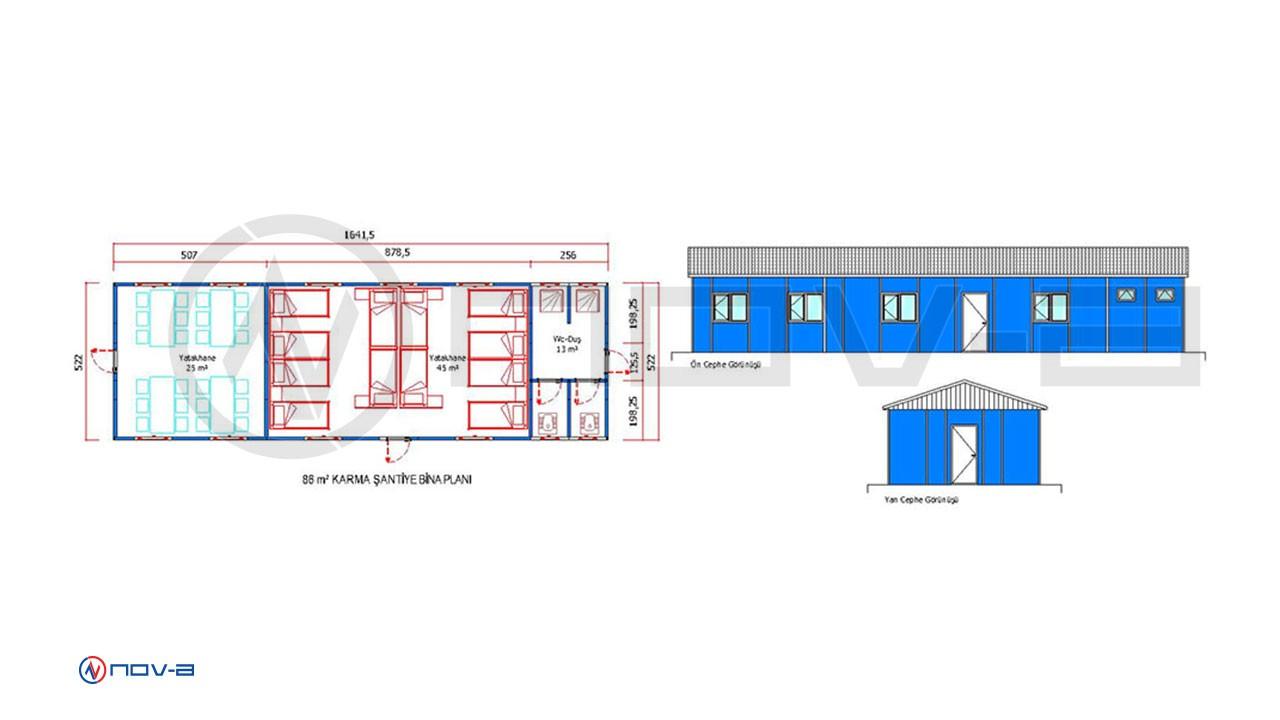 88 m² Prefabrik Karma Şantiye